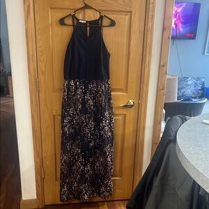 Maurices Elegant Navy and Gold Maxi Dress
